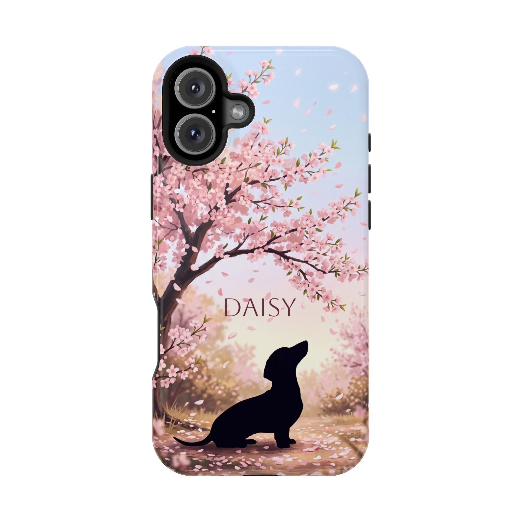 Personalized Dachshund Cherry Blossom Phone Case — Wireless Charging Cover