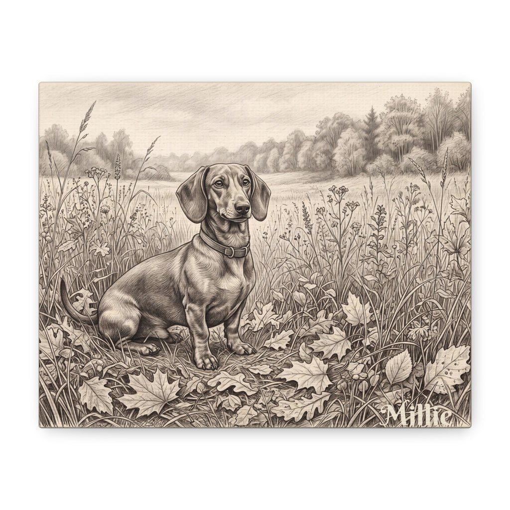 Dachshund Countryside Sketch Personalized Canvas | Autumn Meadow Wall Art