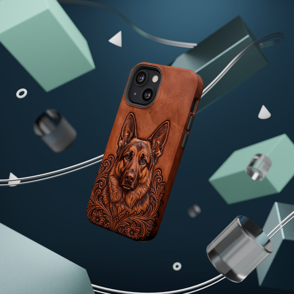 German Shepherd Phone Case | Western Tooled Art — Tough Magnetic Case with Wireless Charging
