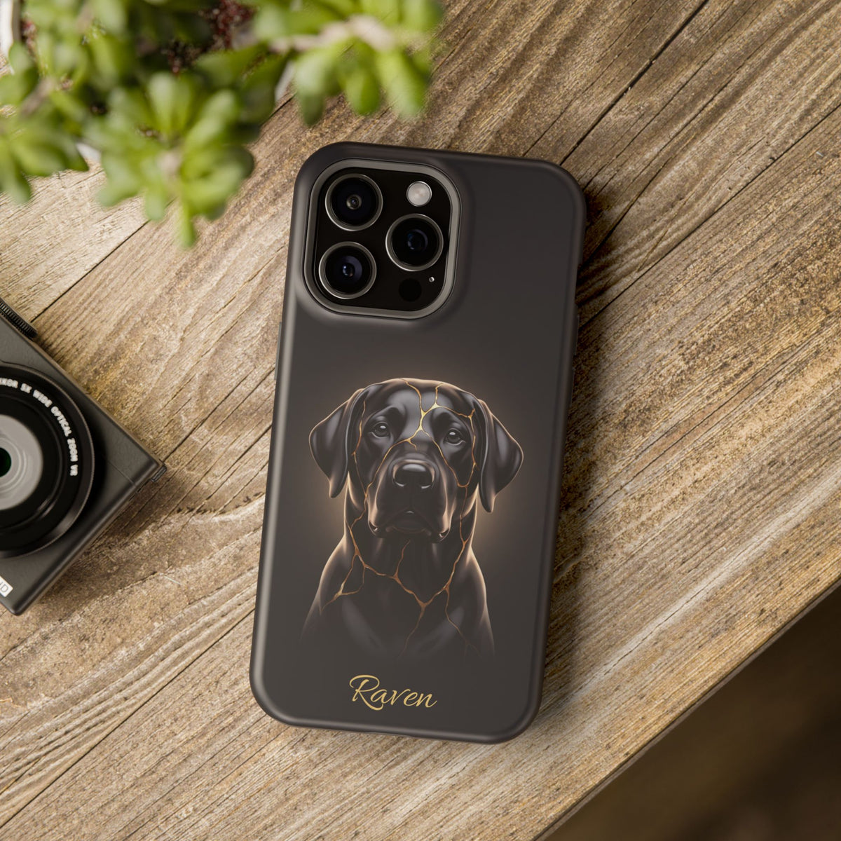 Personalized Obsidian Kintsugi Labrador Phone Case — Tough Magnetic Case with Wireless Charging