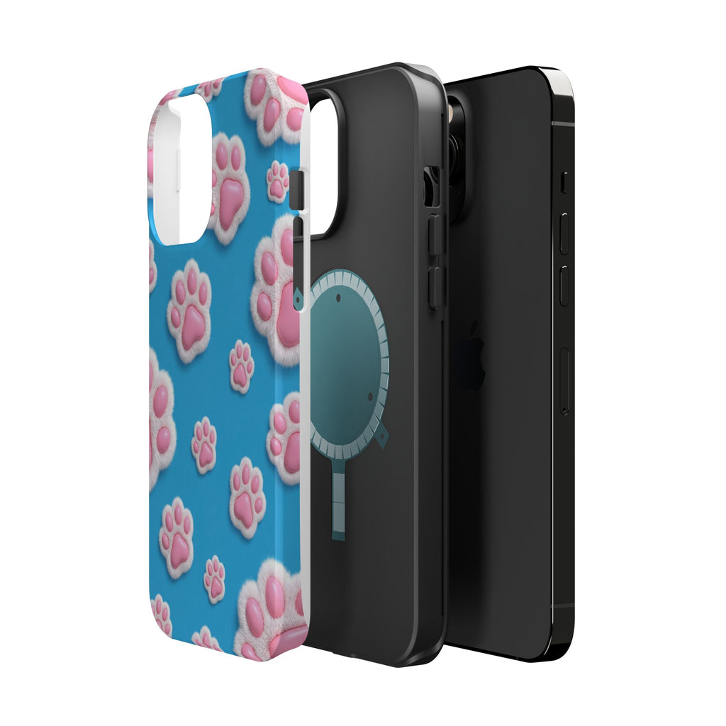 Fluffy Paw Print Phone Case | Cute 3D Pink Paw Pattern Case for Dog & Cat Lovers | iPhone & Samsung