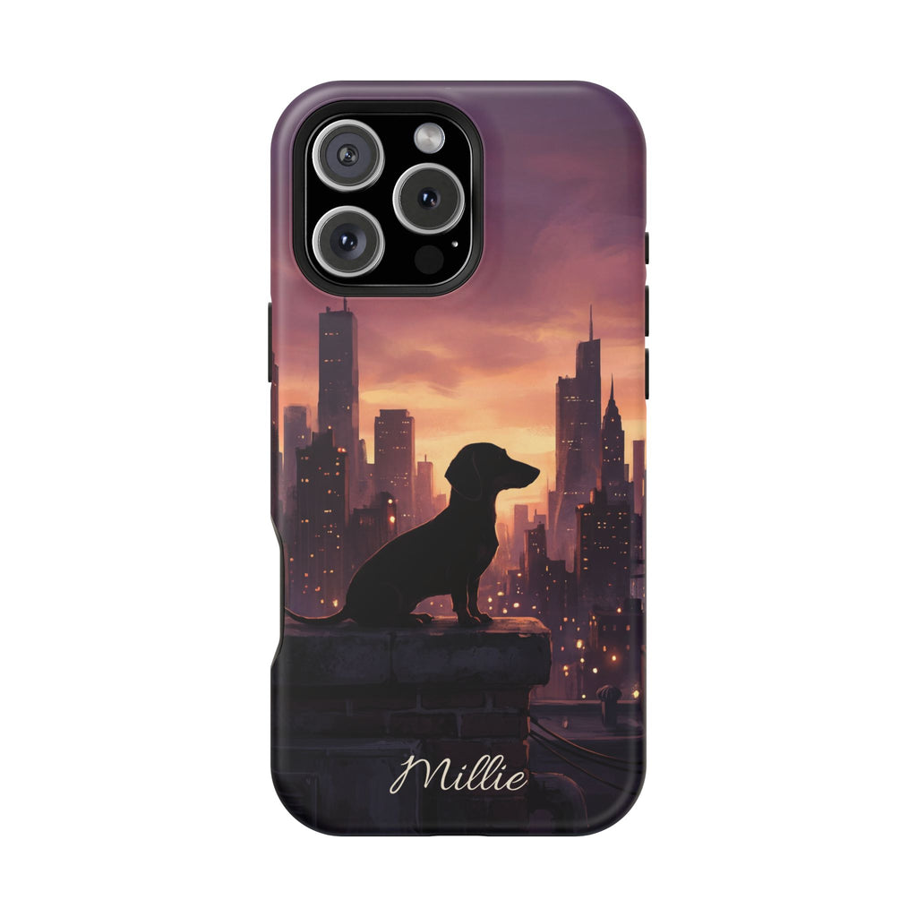Personalized Dachshund City Skyline Phone Case — Wireless Charging Cover
