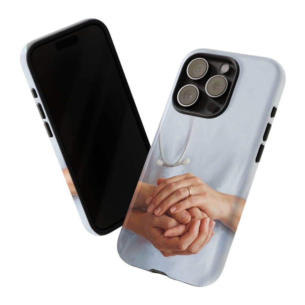 Nurse's Comforting Hands Phone Case | Caring Hands & Stethoscope Illustration | iPhone & Samsung