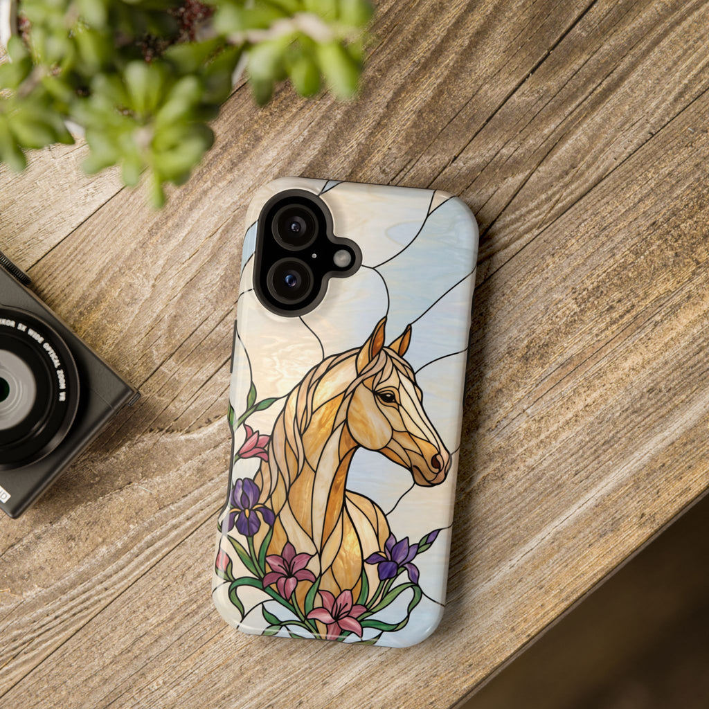 Floral Stained Glass Horse Phone Case — Tough Magnetic Case with Wireless Charging