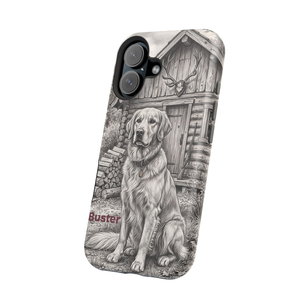 Personalized Golden Retriever Cabin Porch Phone Case — Wireless Charging Cover