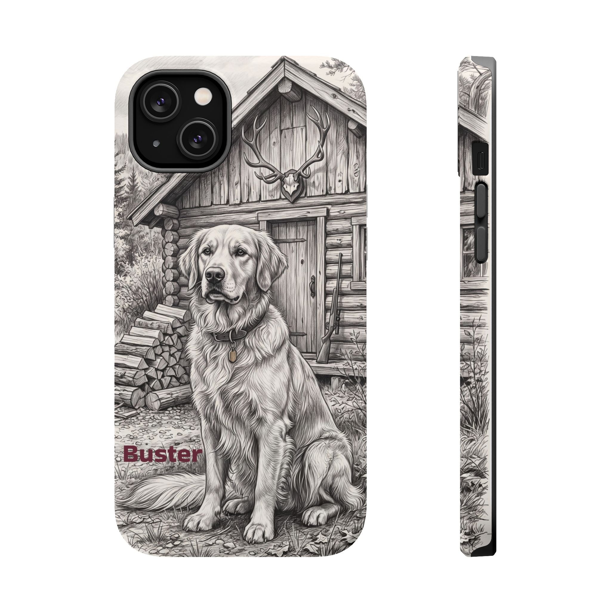 Personalized Golden Retriever Cabin Porch Phone Case — Wireless Charging Cover