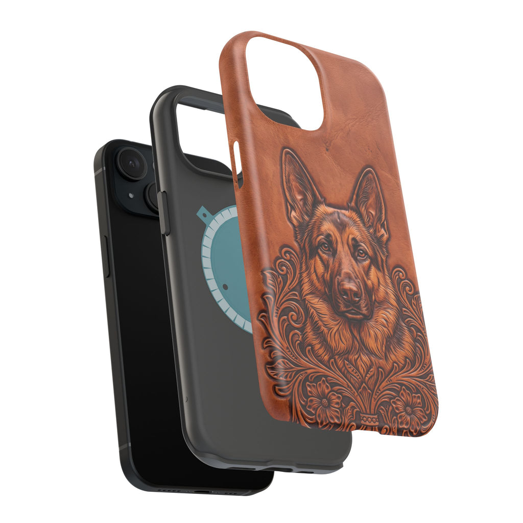 German Shepherd Phone Case | Western Tooled Art — Tough Magnetic Case with Wireless Charging