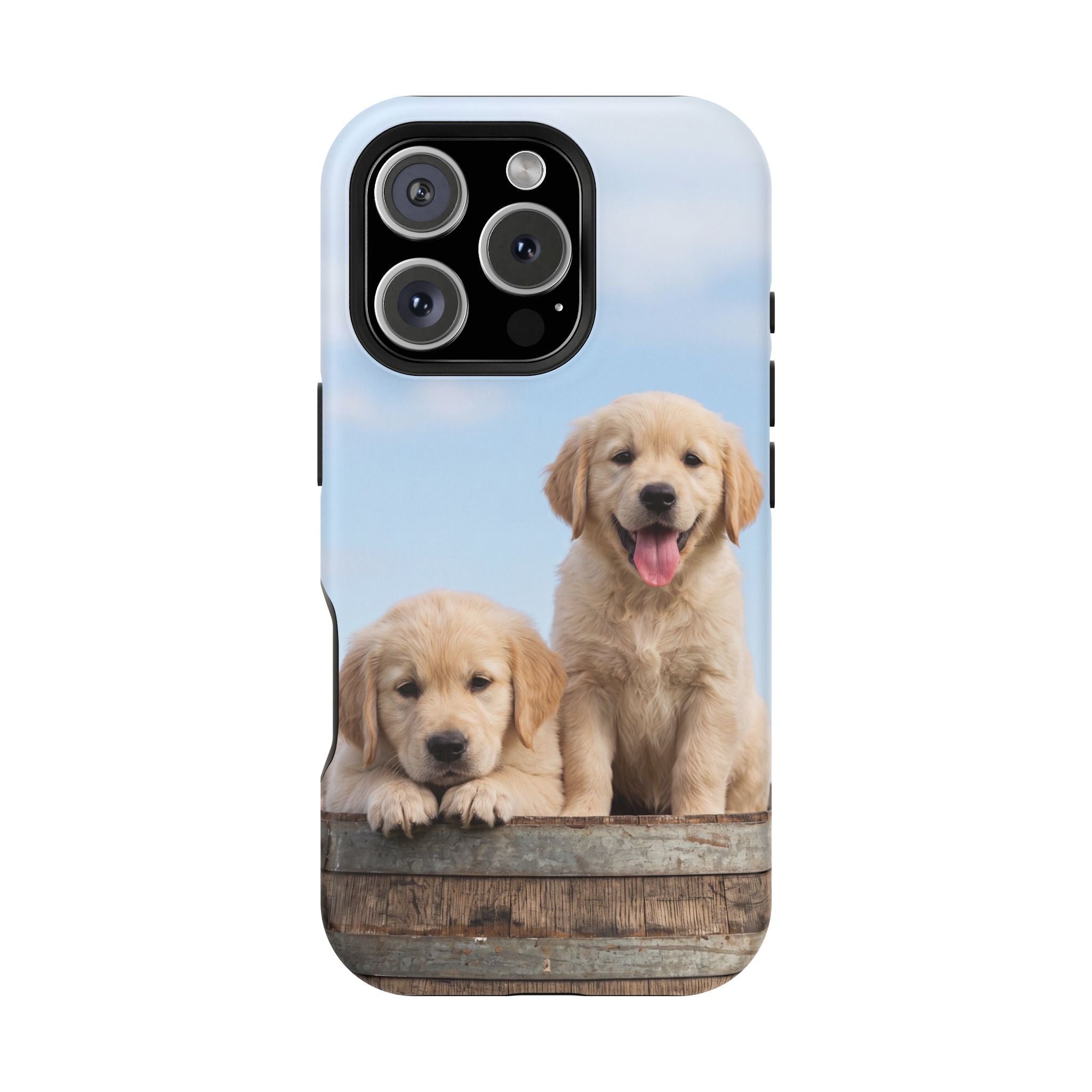 Golden Retriever Puppy Duo Phone Case — Impact-Resistant Wireless Charging Cover