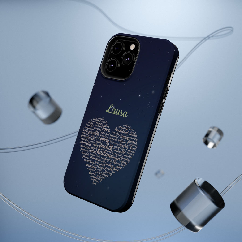 Personalized Teacher Heart Word Art Phone Case — Navy Wireless Charging Cover
