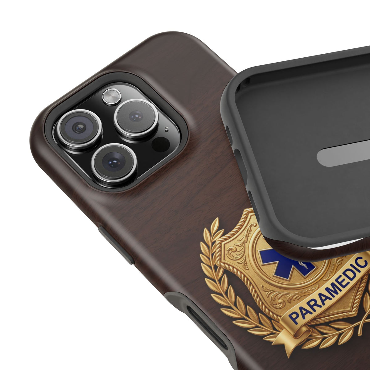 Gold Paramedic Laurel Badge Wood Phone Case — Magnetic Wireless Charging Cover
