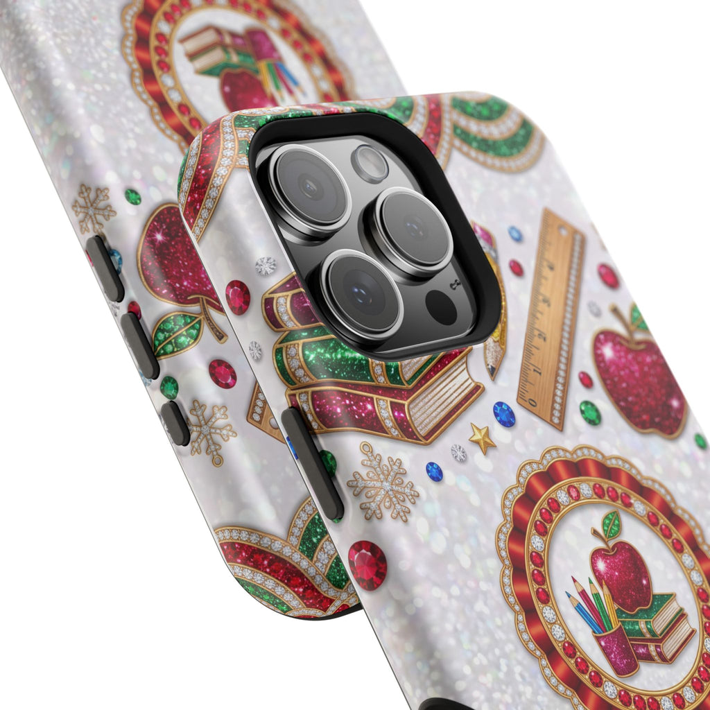 Jeweled Apple Medallion Personalized Teacher Phone Case — Wireless Charging Cover