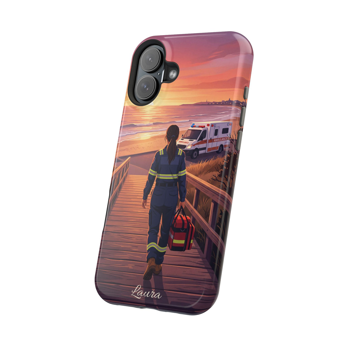 Sunset Boardwalk Personalized Paramedic Phone Case — Wireless Charging Cover