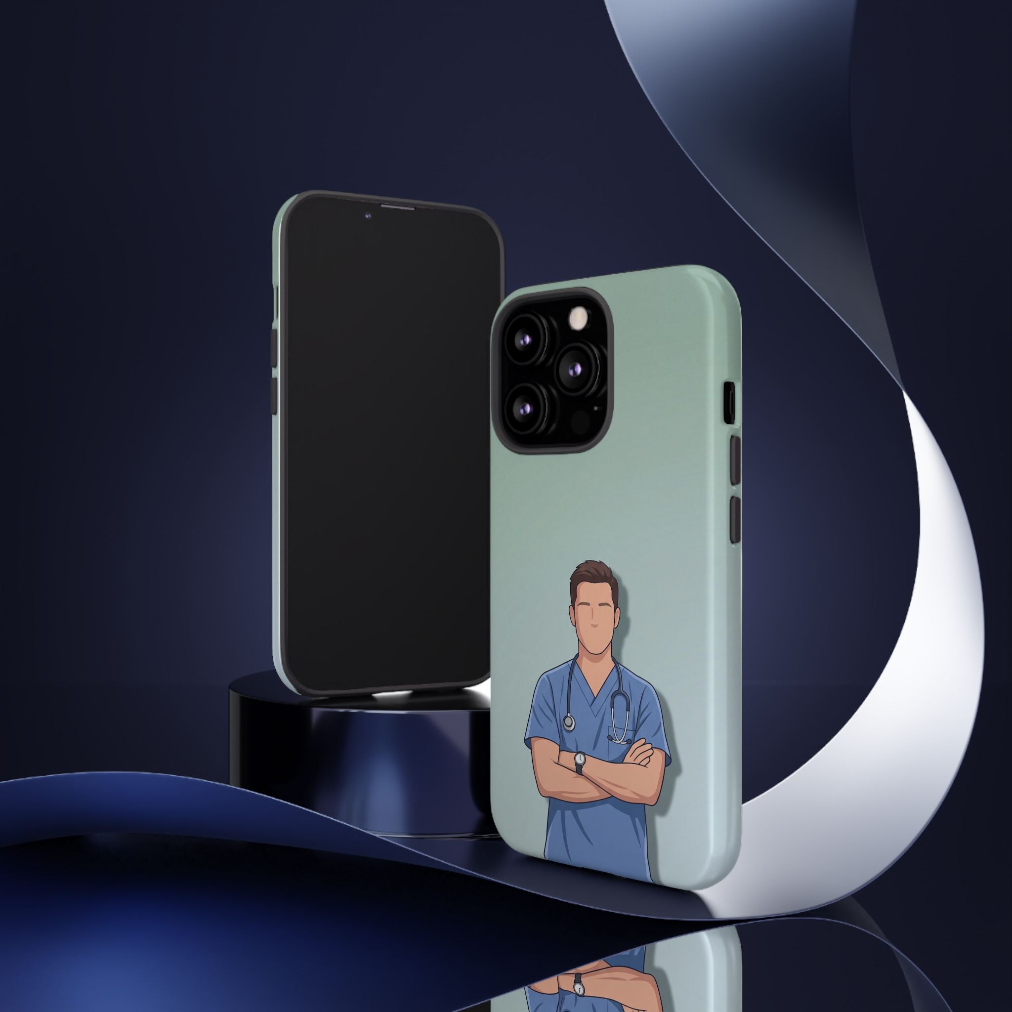 Male Nurse Phone Case | Confident Nurse in Blue Scrubs Illustration | iPhone & Samsung