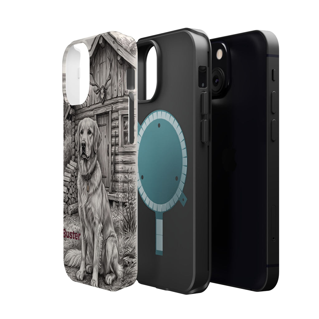 Personalized Golden Retriever Cabin Porch Phone Case — Wireless Charging Cover