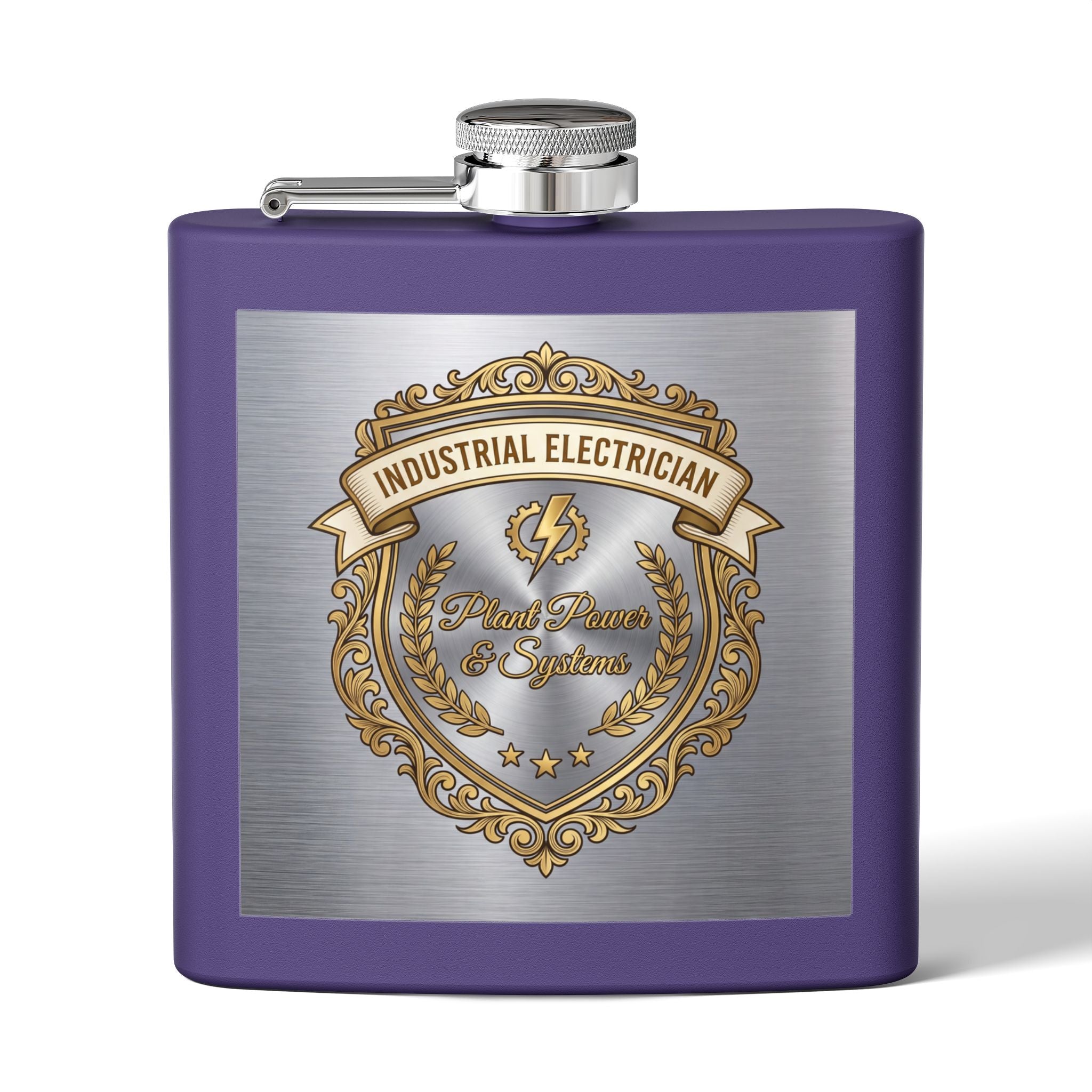 Flask — "Industrial Electrician: Plant Power & Systems" (Crest Edition) 6oz Stainless Steel Hip Flask