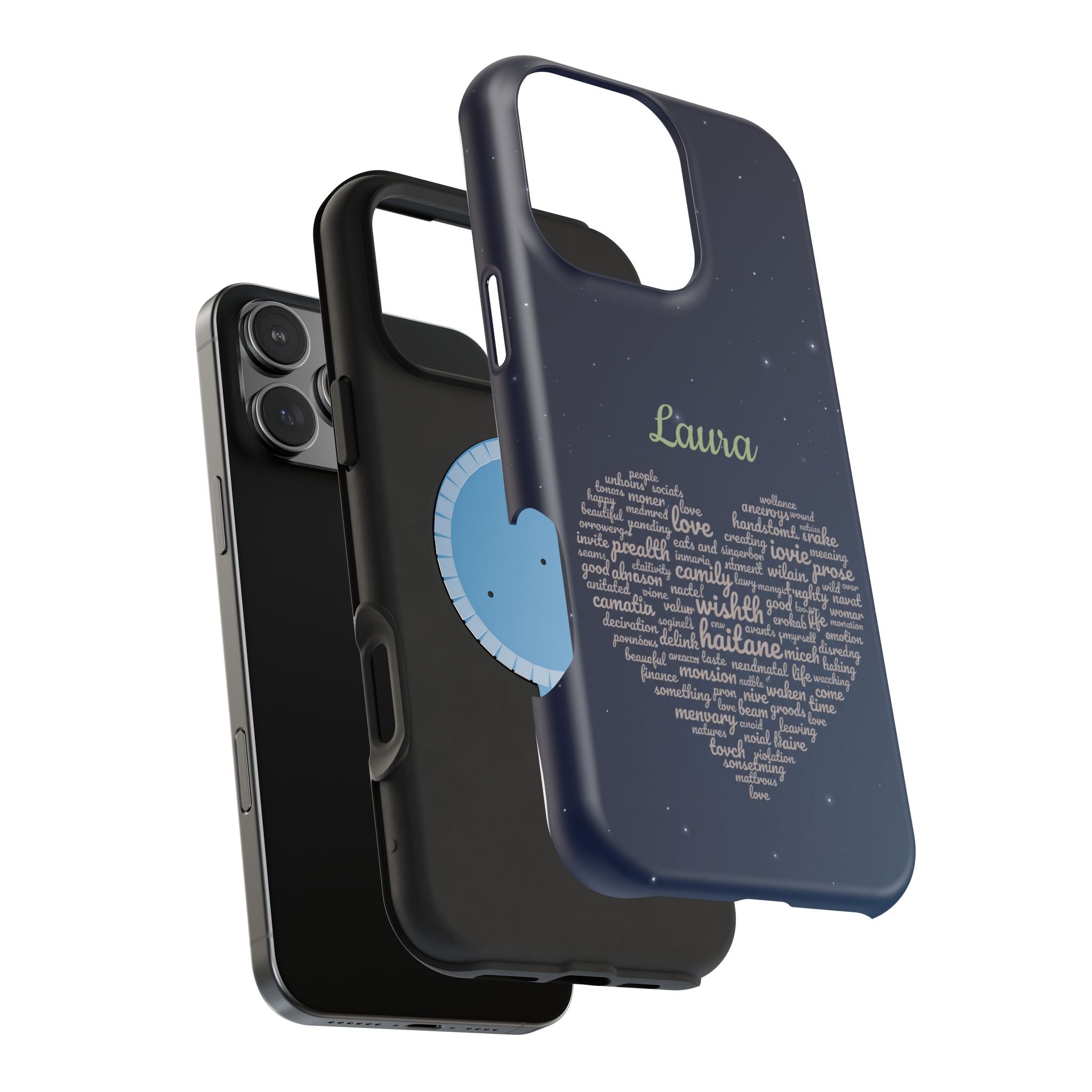 Personalized Teacher Heart Word Art Phone Case — Navy Wireless Charging Cover