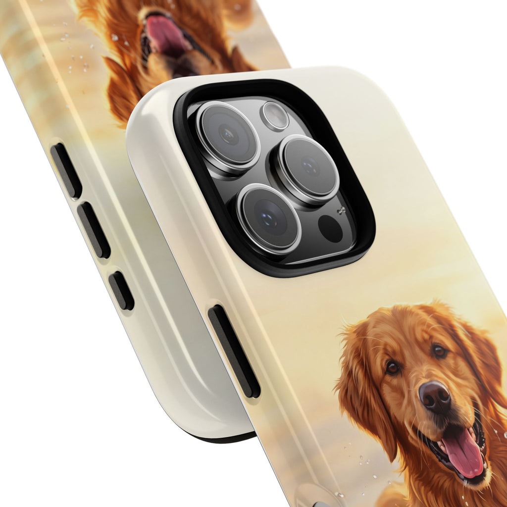 Golden Retriever Splashing in Water Phone Case | Joyful Dog at Golden Hour | iPhone & Samsung