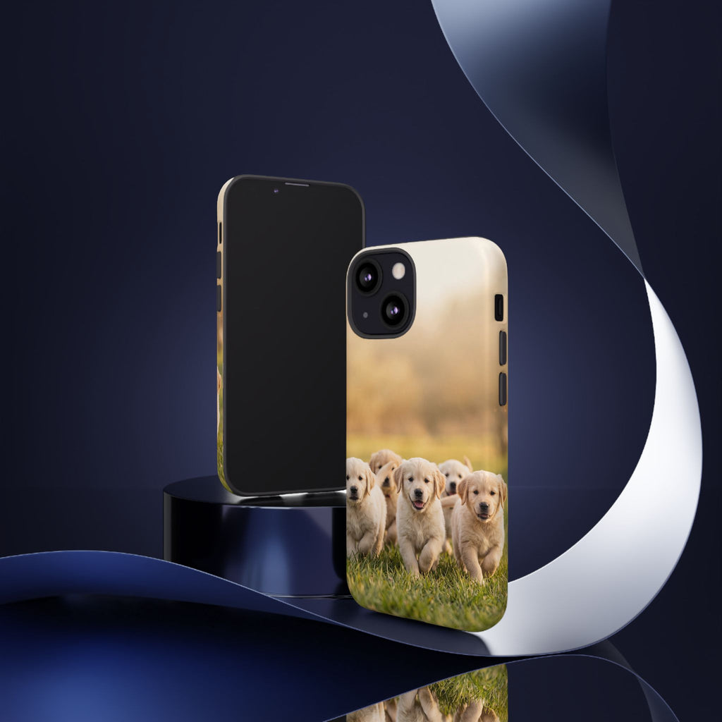 Golden Retriever Puppies Phone Case | Playful Puppy Pack Running in Grass | iPhone & Samsung