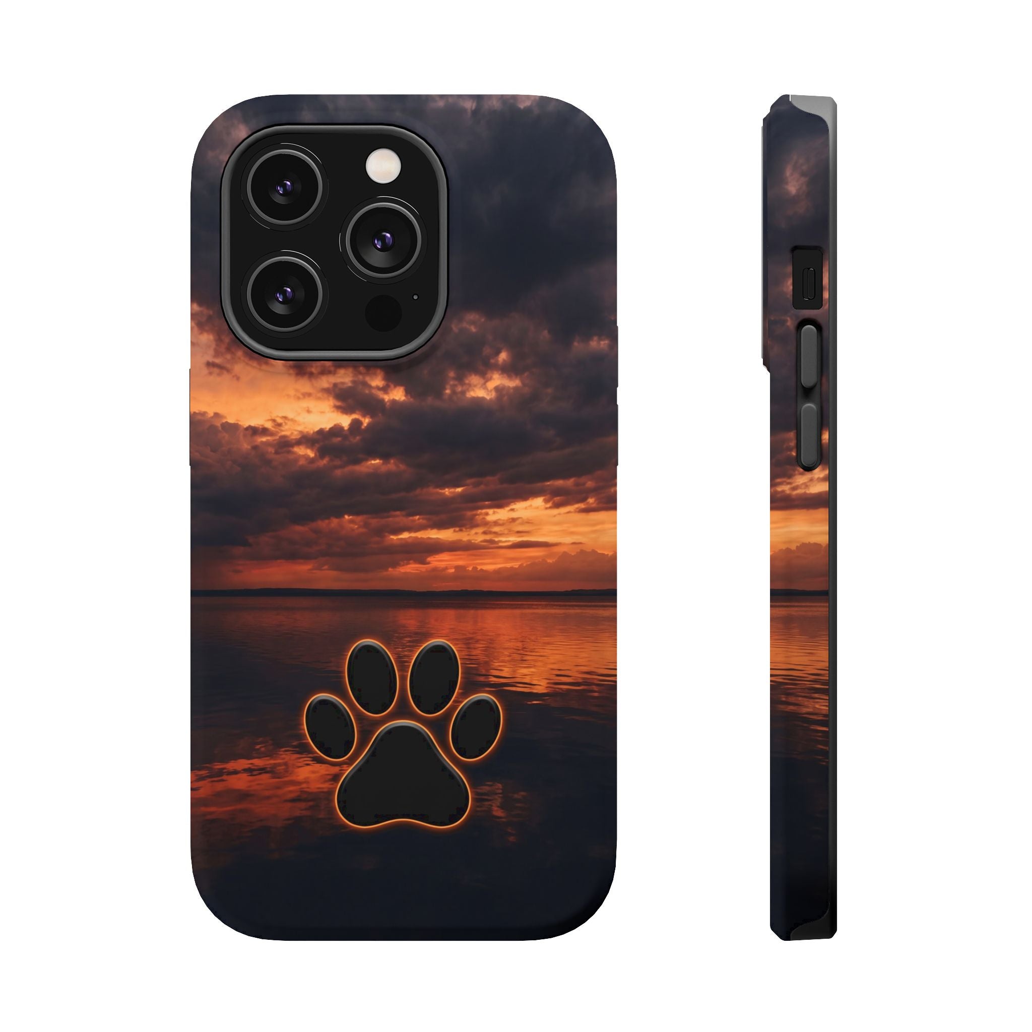 Sunset Paw Print Phone Case — Impact-Resistant Wireless Charging Cover