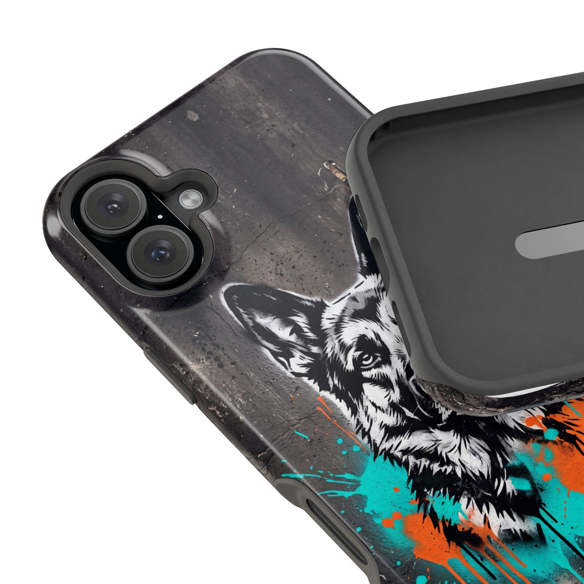 German Shepherd Phone Case | Graffiti Street Art — Tough Magnetic Case with Wireless Charging