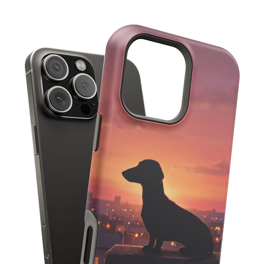 Personalized Dachshund Rooftop Sunset Phone Case — Wireless Charging Cover