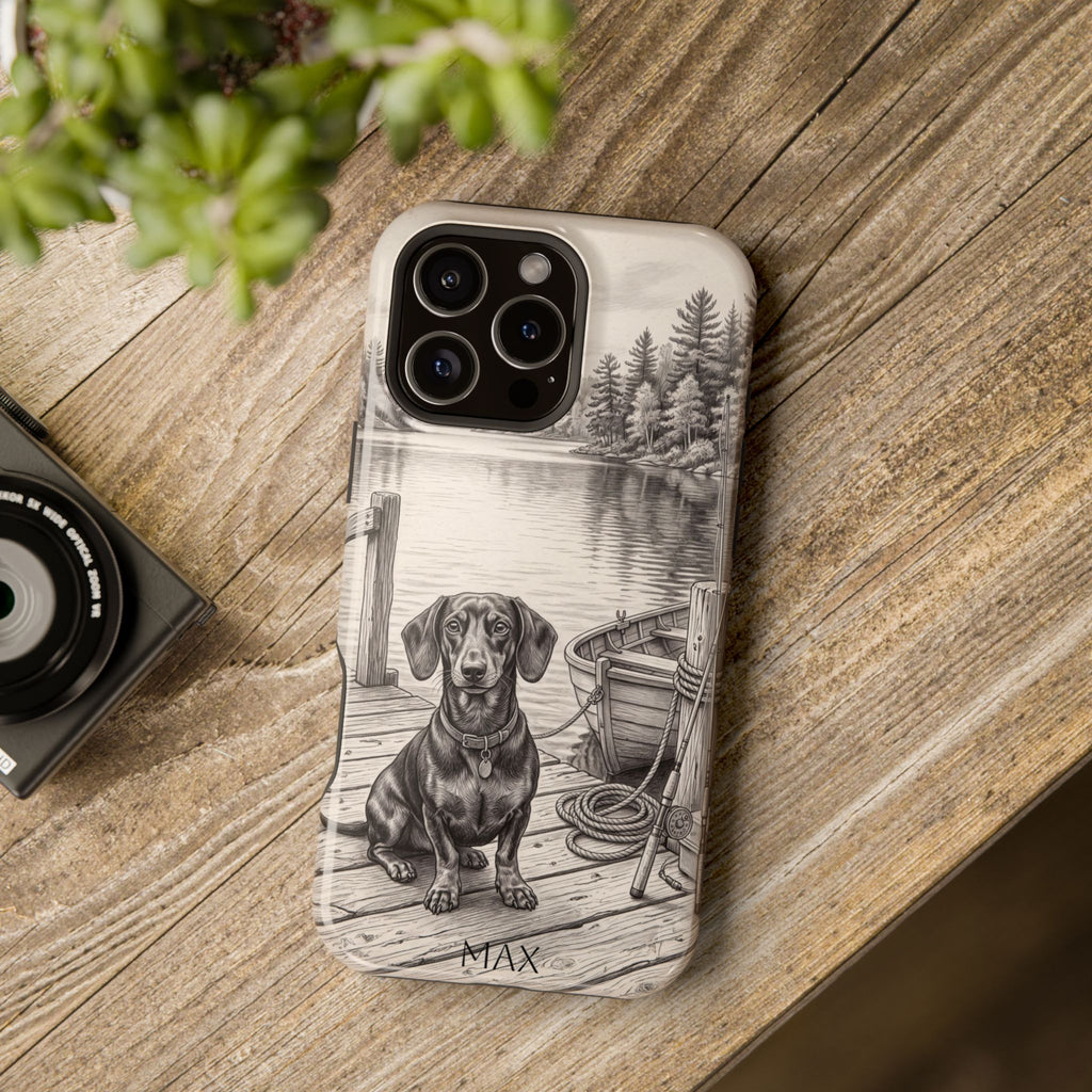 Personalized Dachshund Sunset Beach Phone Case — Wireless Charging Cover