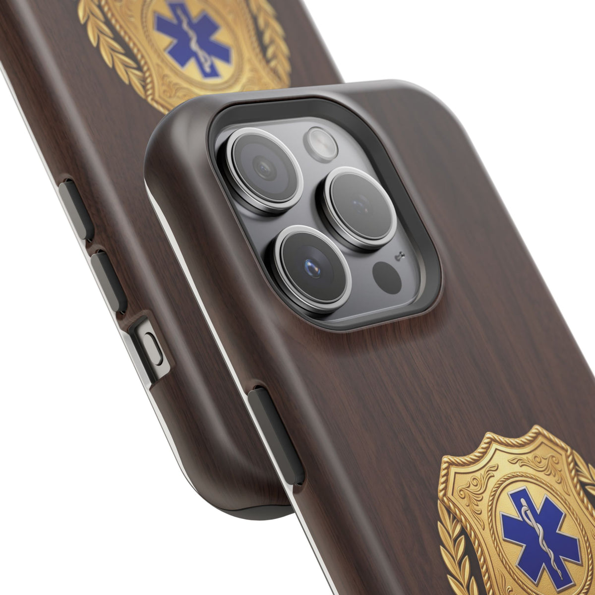 Gold EMS Laurel Badge Wood Phone Case — Magnetic Wireless Charging Cover