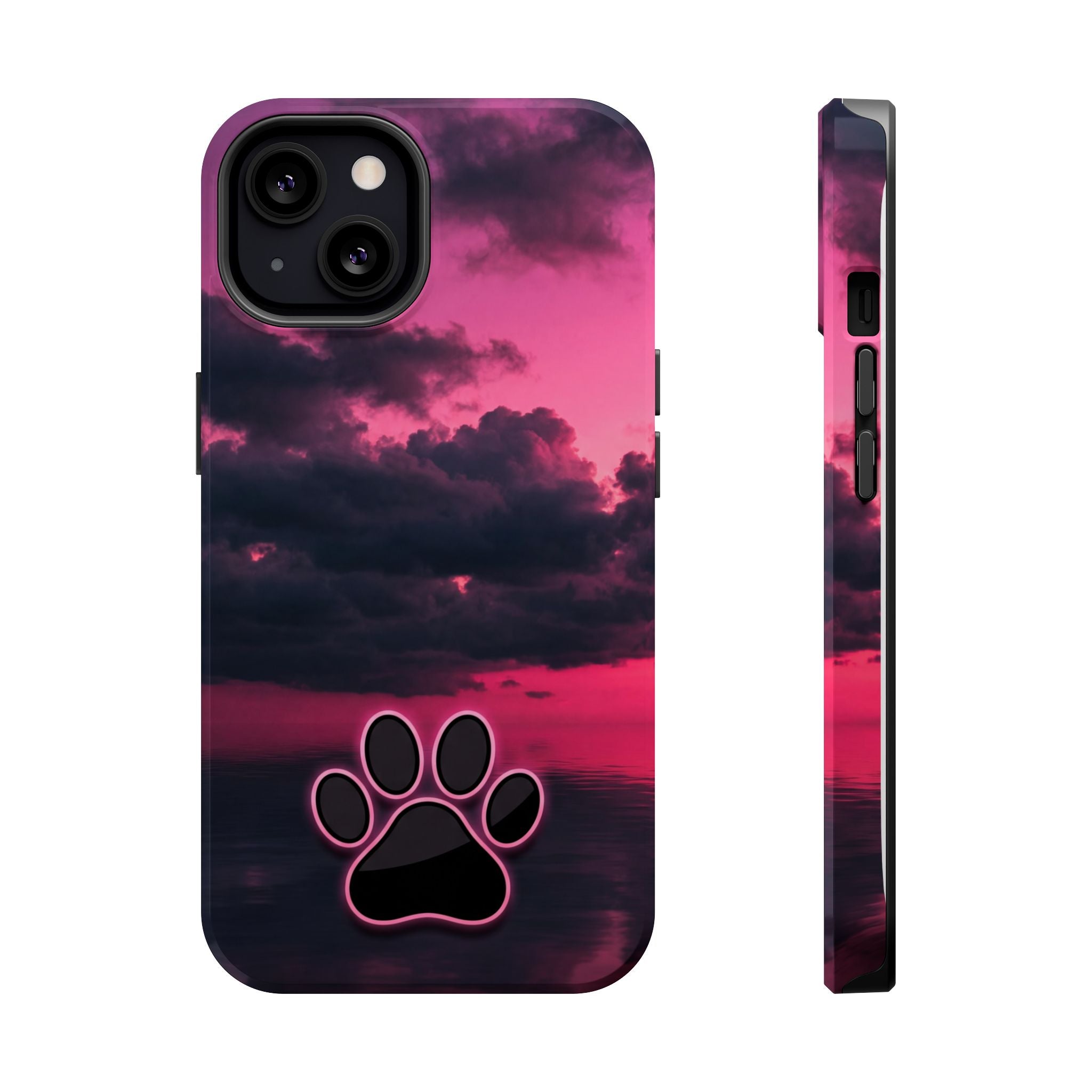 Pink Sky Paw Print Phone Case — Impact-Resistant Wireless Charging Cover