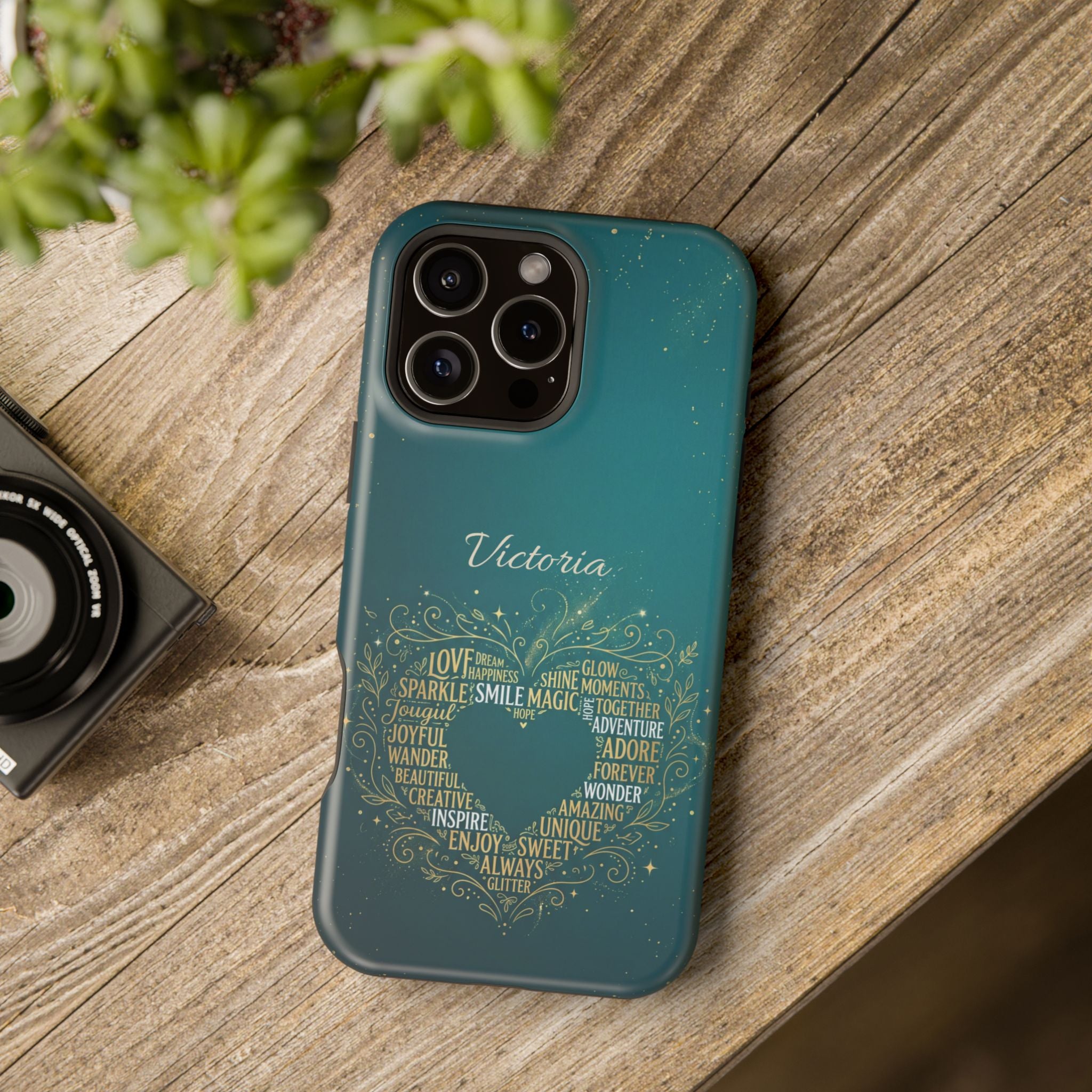 Personalized Teacher Heart Word Art Phone Case — Impact-Resistant Wireless Charging Cover