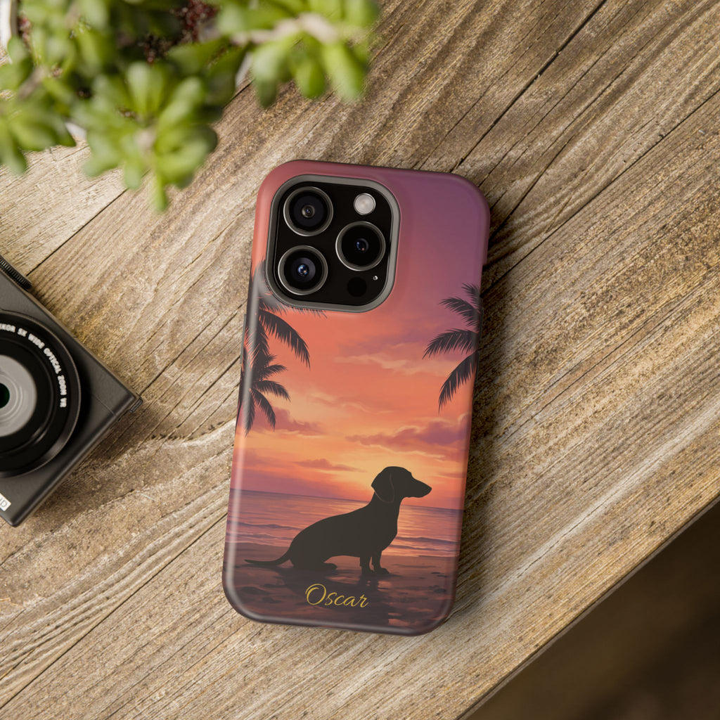 Personalized Dachshund Tropical Beach Sunset Phone Case — Wireless Charging Cover