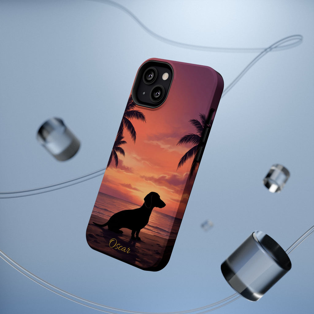 Personalized Dachshund Tropical Beach Sunset Phone Case — Wireless Charging Cover