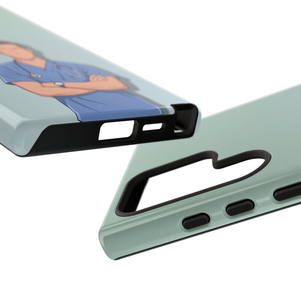 Male Nurse Phone Case | Confident Nurse in Blue Scrubs Illustration | iPhone & Samsung