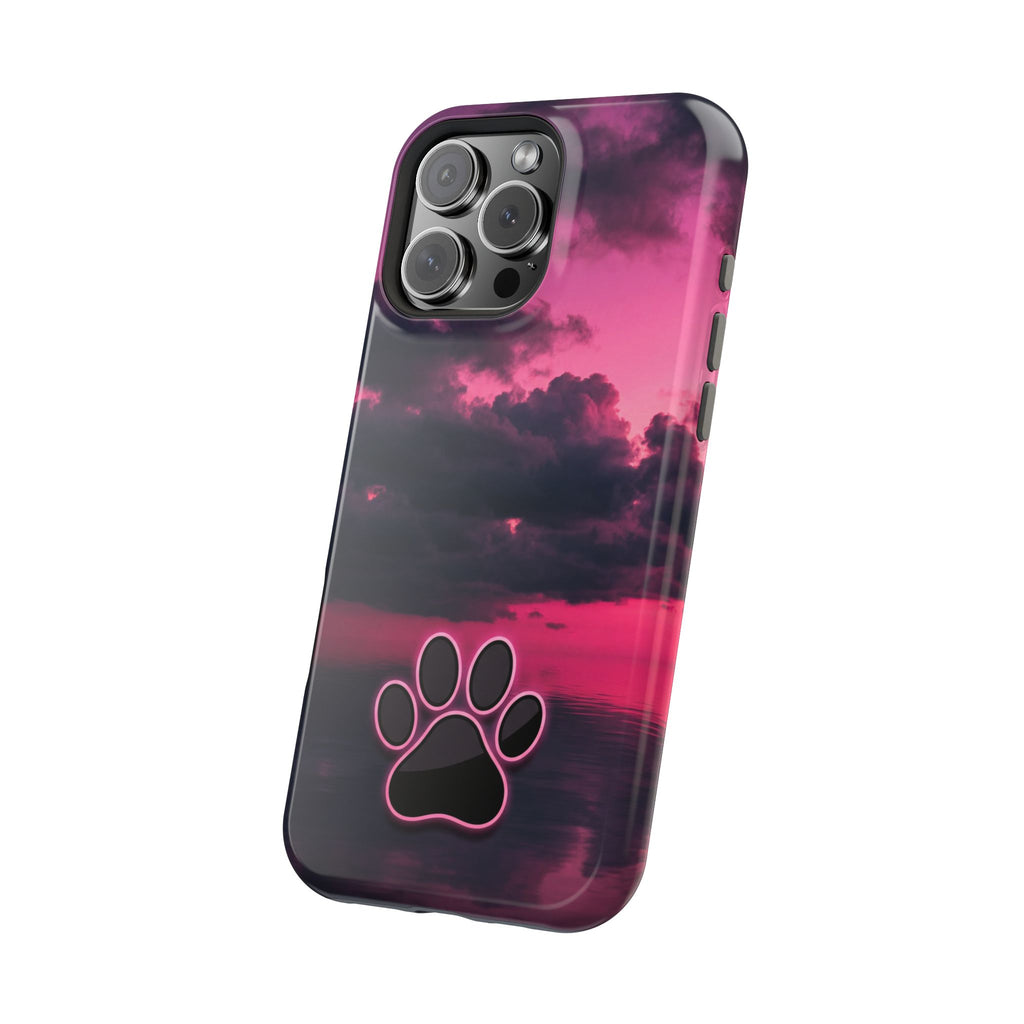 Pink Sky Paw Print Phone Case — Impact-Resistant Wireless Charging Cover