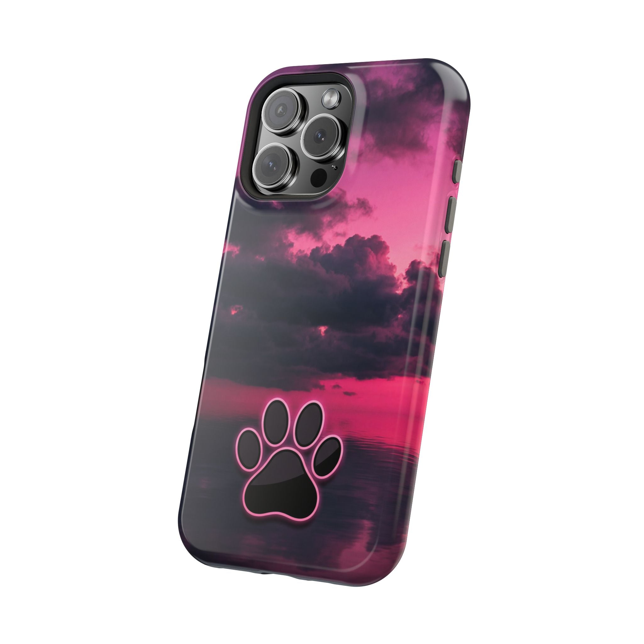 Pink Sky Paw Print Phone Case — Impact-Resistant Wireless Charging Cover