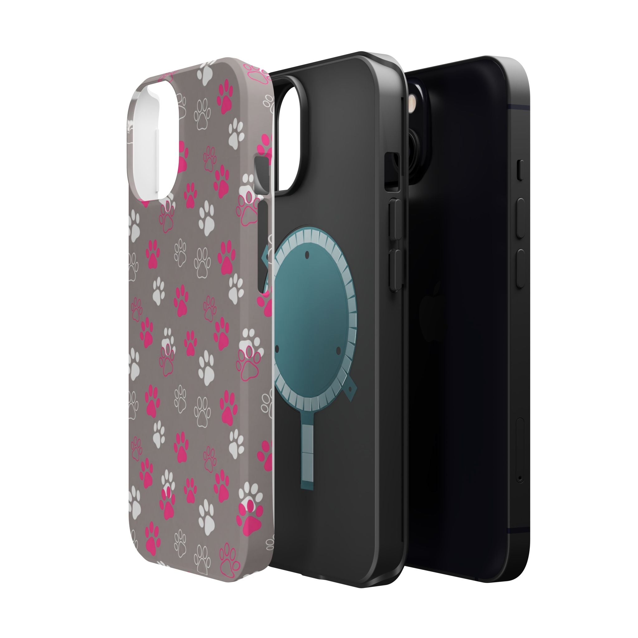 Pink & White Paw Print Phone Case — Impact-Resistant Wireless Charging Cover