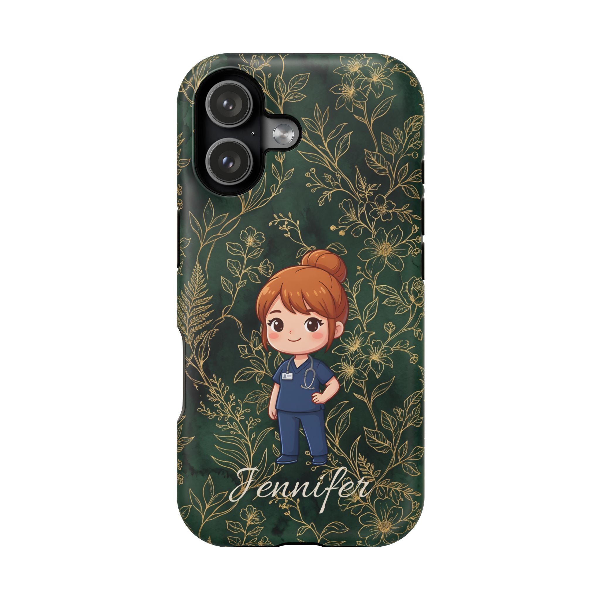 Personalized Nurse Botanical Phone Case — Impact-Resistant Wireless Charging Cover