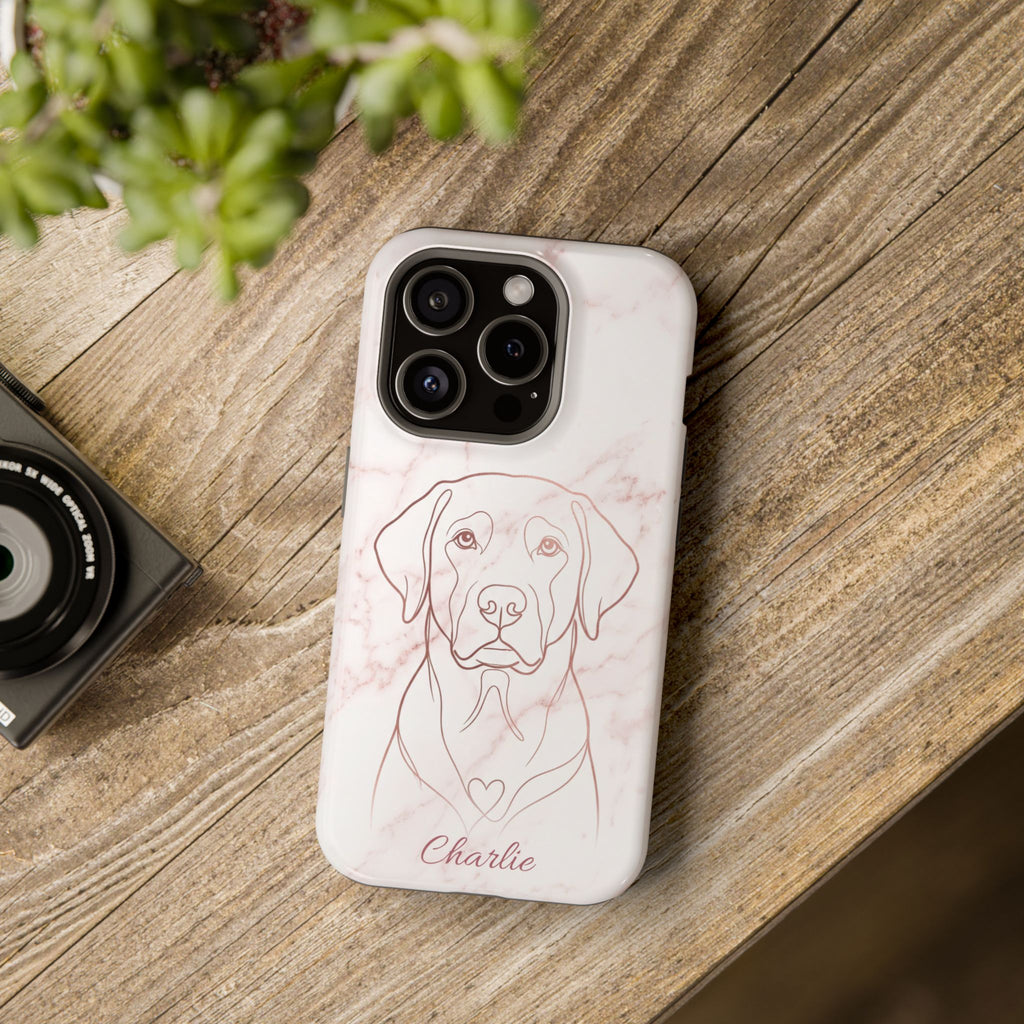 Personalized Rose Gold Marble Labrador Phone Case — Tough Magnetic Case with Wireless Charging