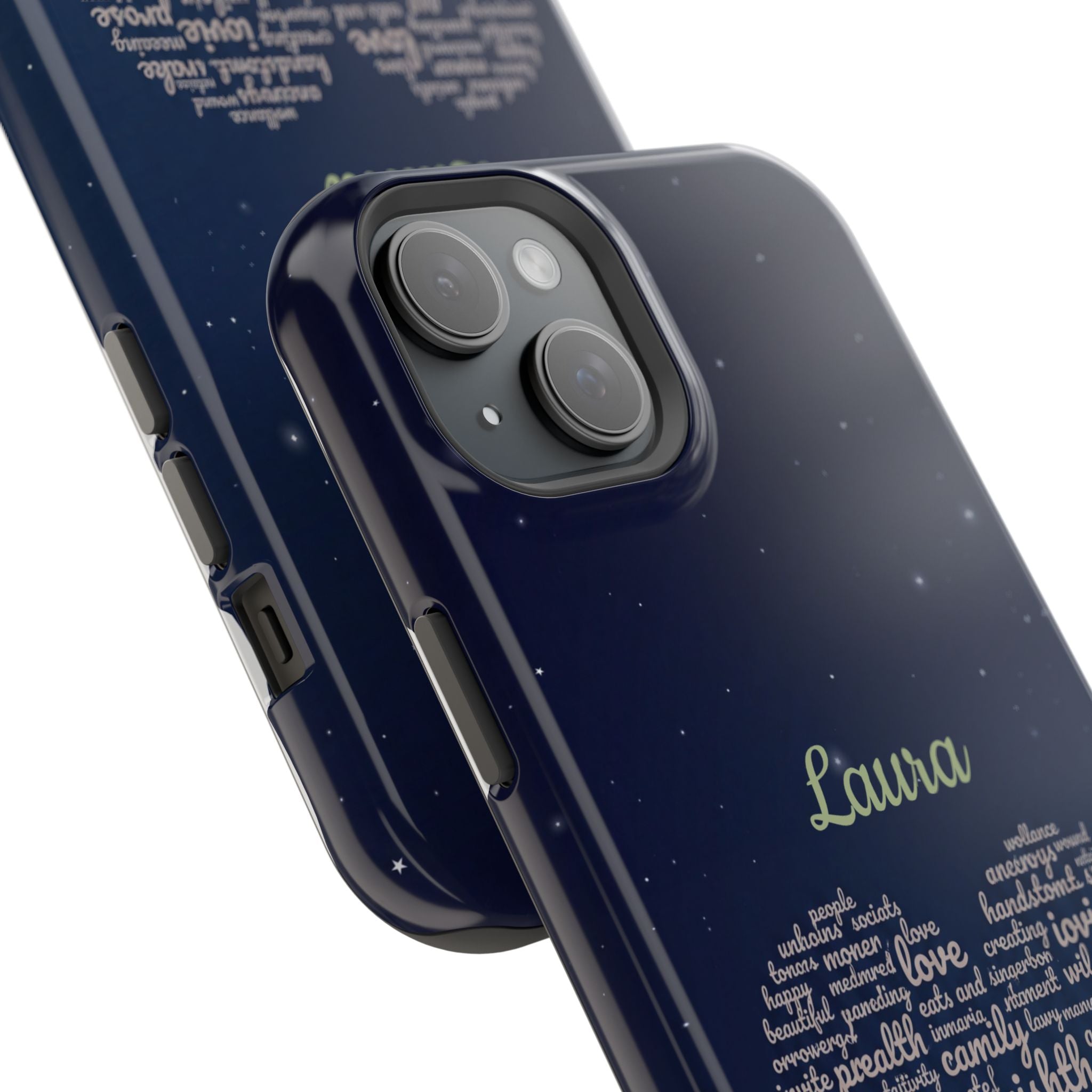 Personalized Teacher Heart Word Art Phone Case — Navy Wireless Charging Cover