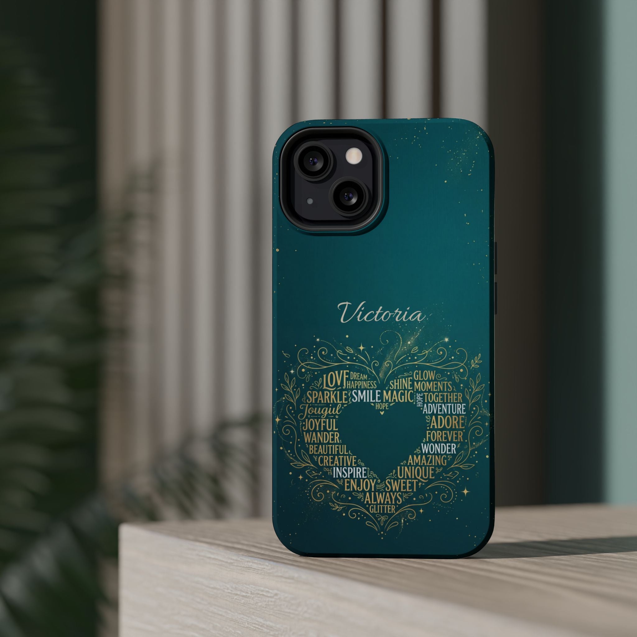 Personalized Teacher Heart Word Art Phone Case — Impact-Resistant Wireless Charging Cover