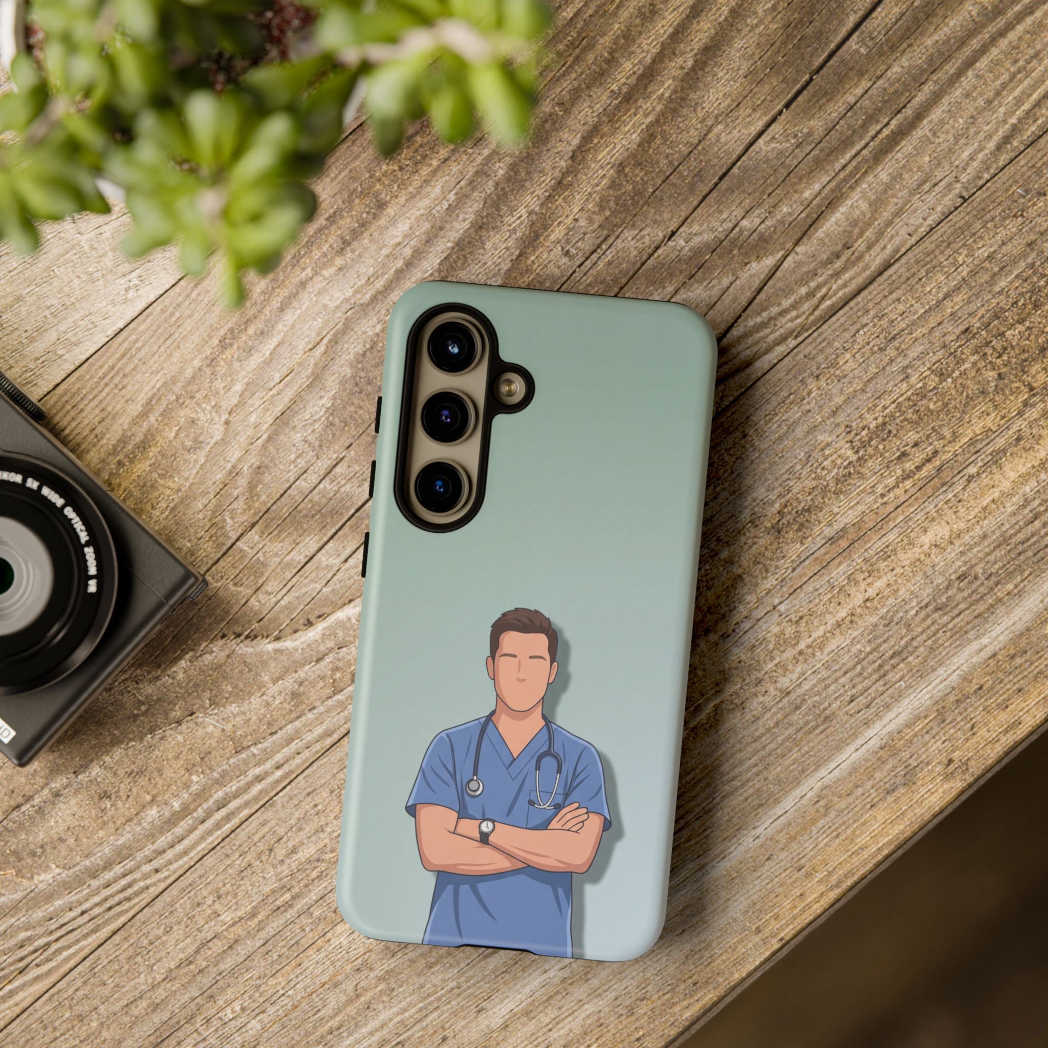 Male Nurse Phone Case | Confident Nurse in Blue Scrubs Illustration | iPhone & Samsung