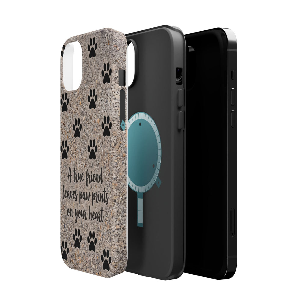 "A True Friend Leaves Paw Prints On Your Heart" Phone Case | Sentimental Stone-Texture Dog Paw Print Case | iPhone & Samsung