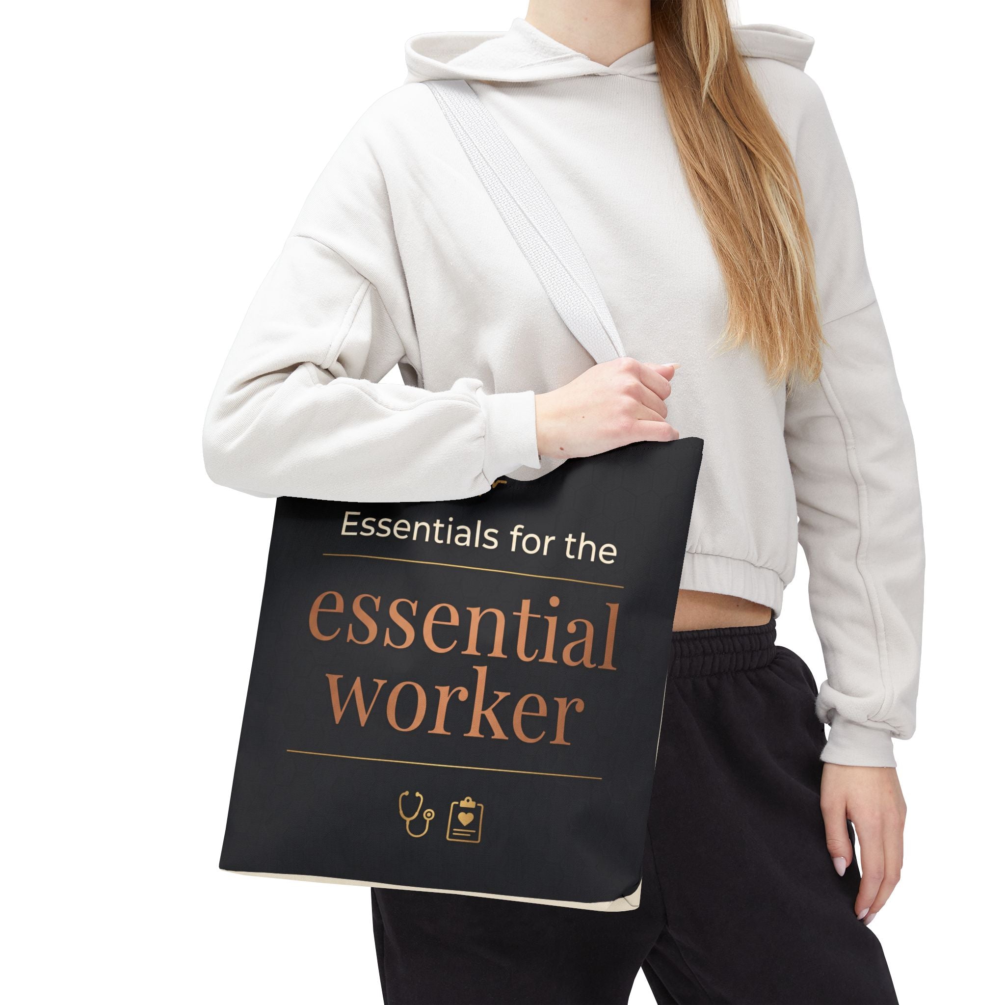 Essentials for the Essential Worker Tote | Healthcare Worker Gift Tote Bag | Nurse Doctor Appreciation Gift | Premium Polyester Carry-All