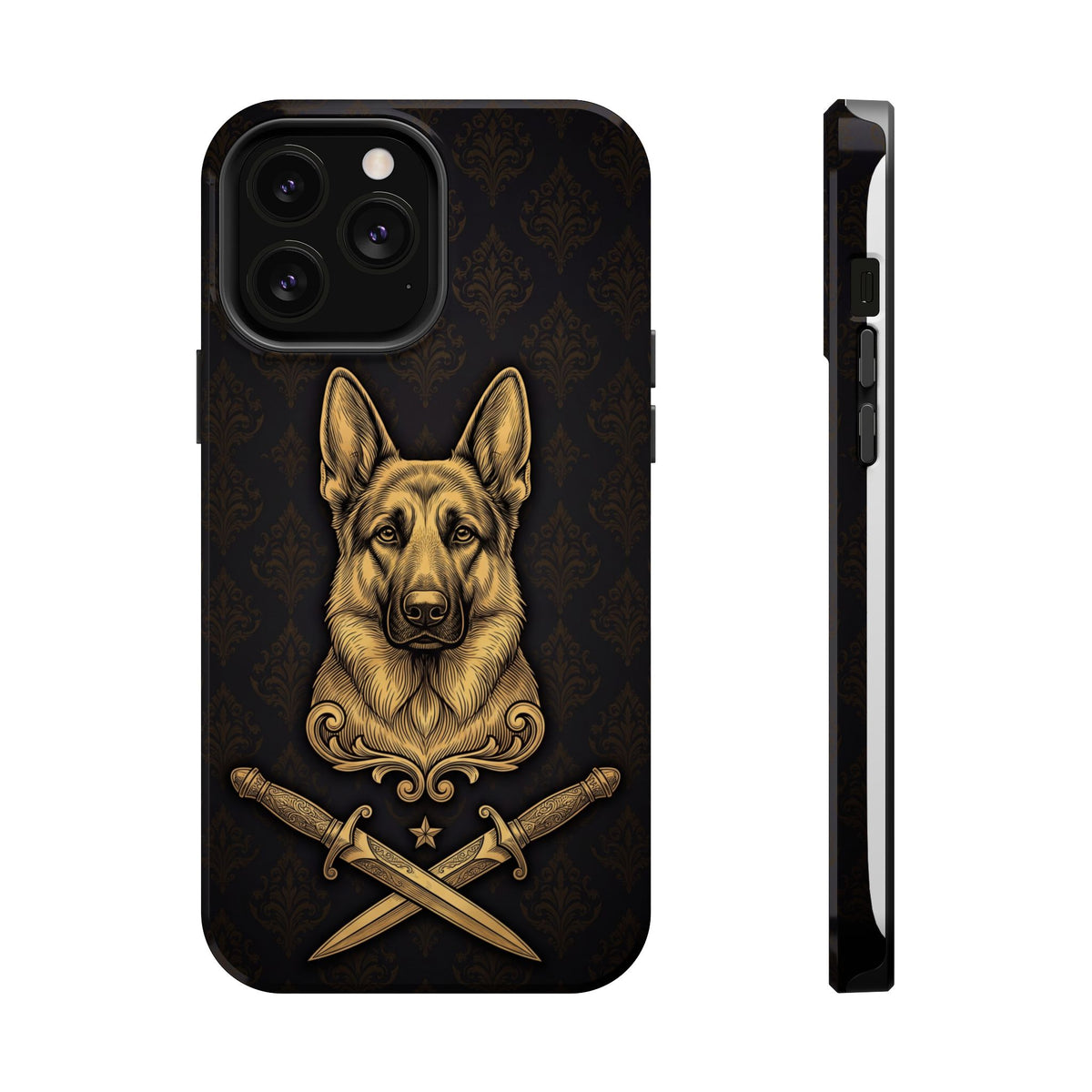 German Shepherd Phone Case | Gold Heraldic Crest Art — Tough Magnetic Case with Wireless Charging