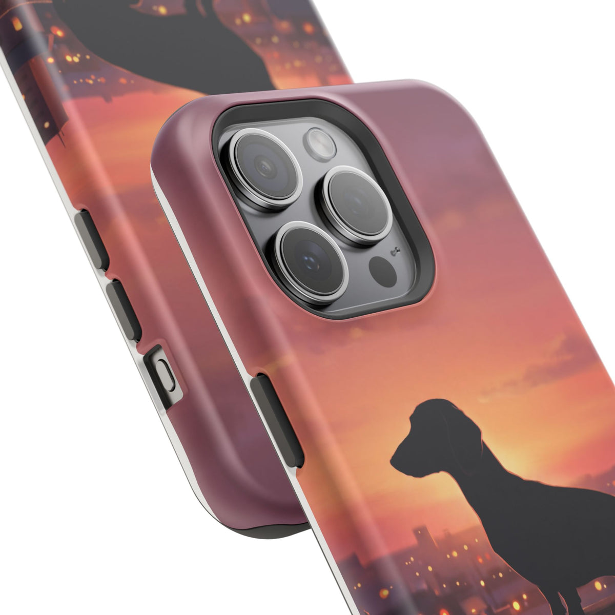Personalized Dachshund Rooftop Sunset Phone Case — Wireless Charging Cover