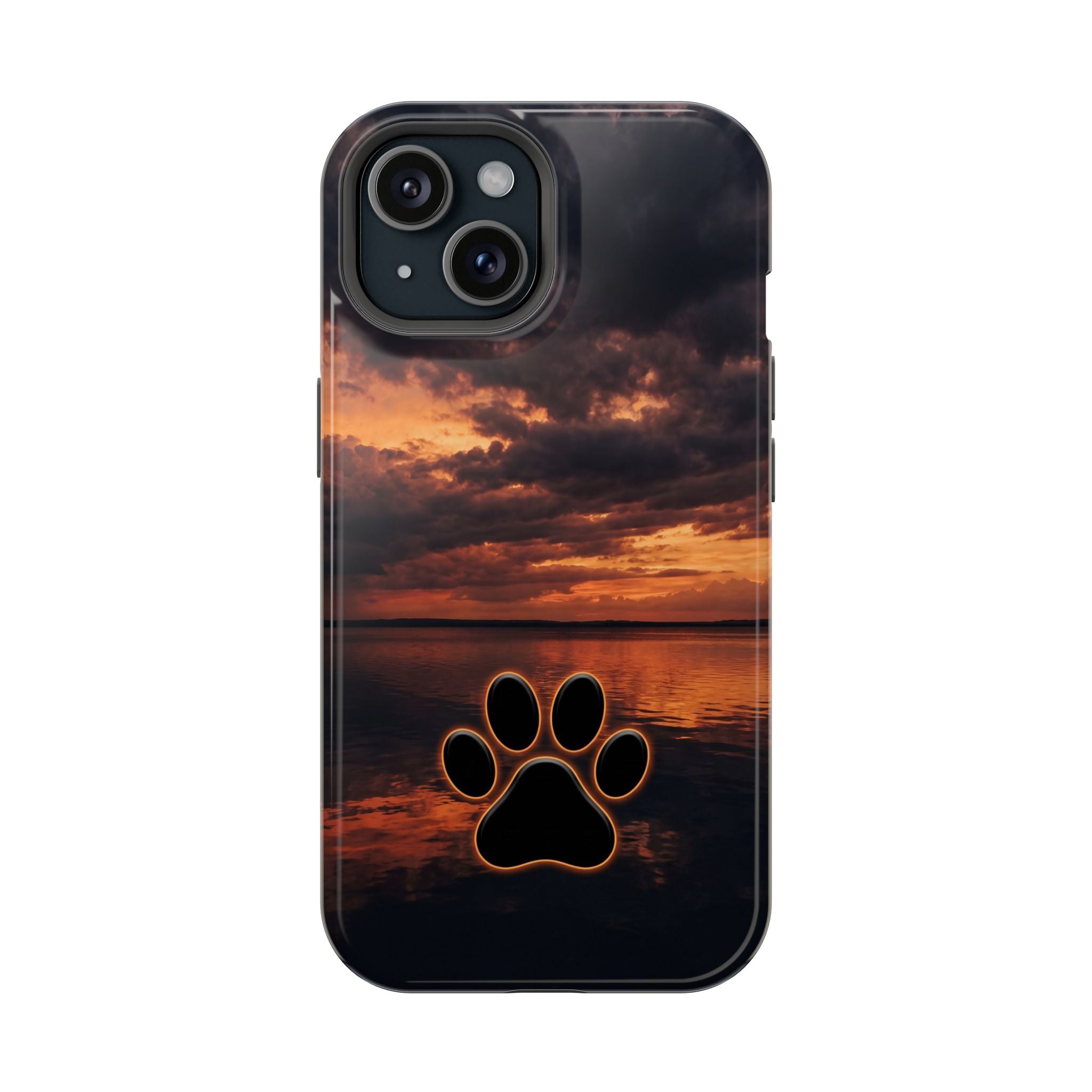 Sunset Paw Print Phone Case — Impact-Resistant Wireless Charging Cover