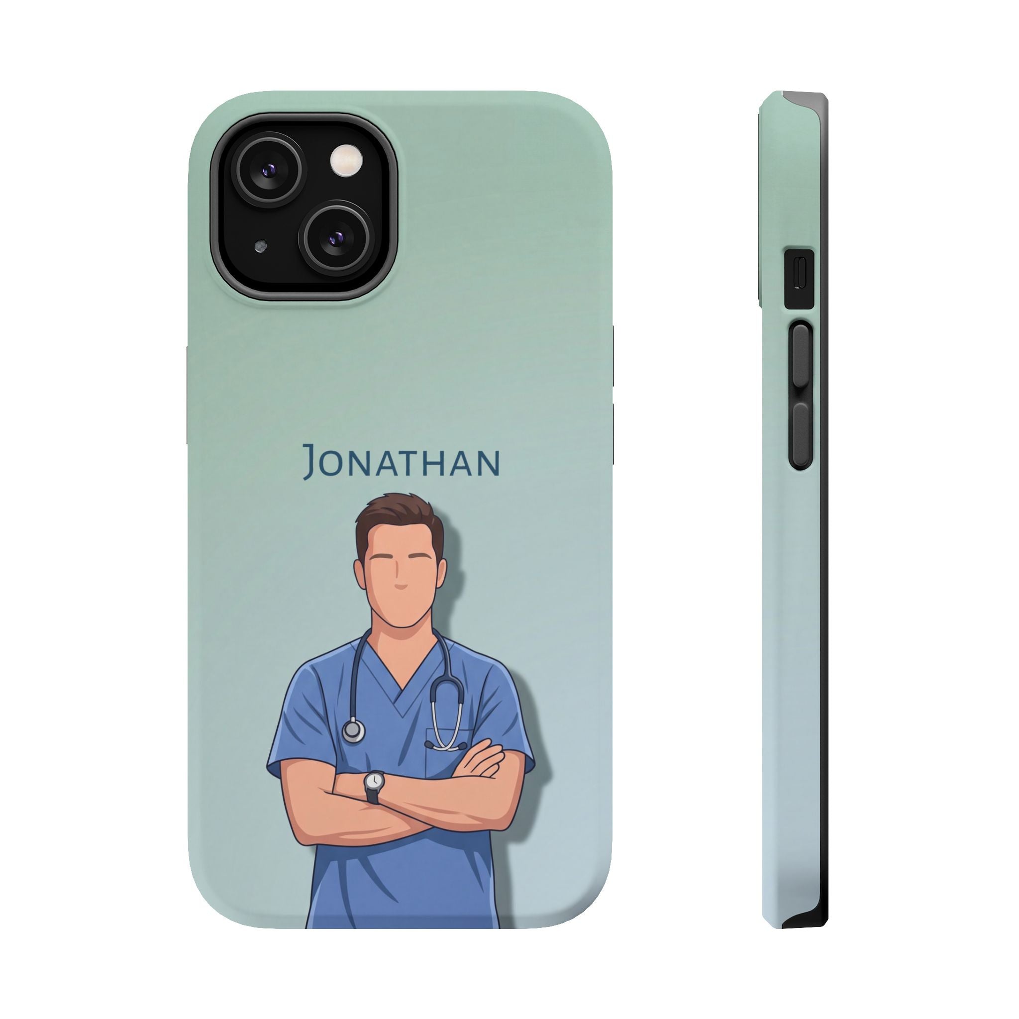 Personalized Nurse Portrait Phone Case — Impact-Resistant Wireless Charging Cover