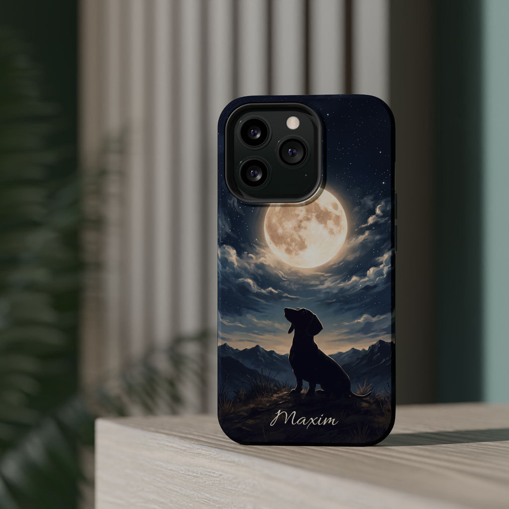 Personalized Dachshund Moonlight Phone Case — Wireless Charging Cover