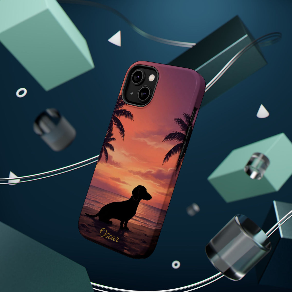 Personalized Dachshund Tropical Beach Sunset Phone Case — Wireless Charging Cover