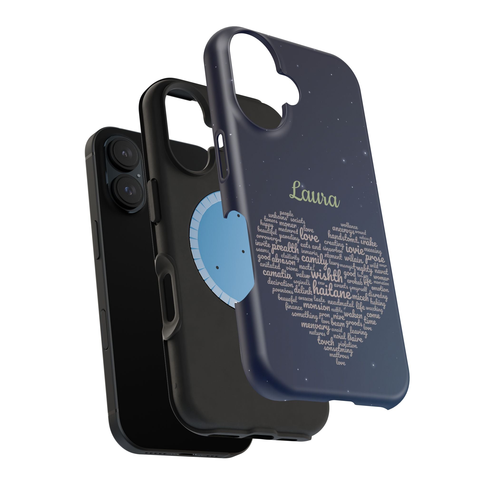 Personalized Teacher Heart Word Art Phone Case — Navy Wireless Charging Cover