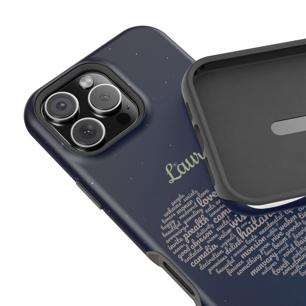 Personalized Teacher Heart Word Art Phone Case — Navy Wireless Charging Cover
